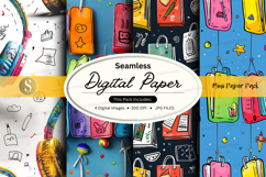Seamless digital paper pack with colorful shopping bags and Product Image 1