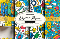 Seamless digital paper pattern with school and office icons Product Image 1