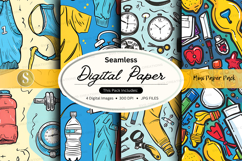 Seamless digital paper pack with clocks, tools, and statione Product Image 1
