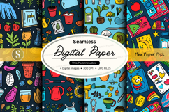 Seamless digital paper pack with retro kitchen and food patt Product Image 1
