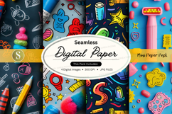 Seamless digital paper pattern with colorful school and offi Product Image 1