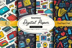 Seamless digital paper texture with tech icons and gadgets b Product Image 1