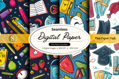 Seamless digital paper pack with school supplies and station Product Image 1