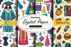 Seamless digital paper pack with school supplies and graduat Product Image 1