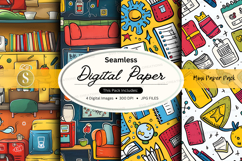 Seamless digital paper texture with office supplies and flor Product Image 1