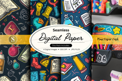 Seamless Digital Paper Pack with School Supplies and Office Product Image 1