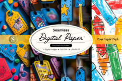 Seamless digital paper pack with school supplies and bright Product Image 1