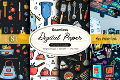 Seamless digital paper texture with kitchen and food icons v Product Image 1