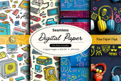 Seamless digital paper pack with retro tech icons and vibran Product Image 1