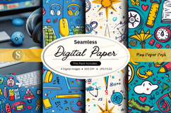 Seamless digital paper textures with retro icons and station Product Image 1