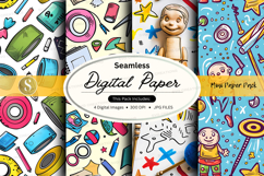 Seamless digital paper pack with baby doodles and school sup Product Image 1