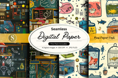Seamless digital paper pack with vintage textures and school Product Image 1
