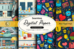Seamless digital paper pack with colorful stationery and off Product Image 1