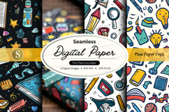 Seamless digital paper pack with stationery and school suppl Product Image 1