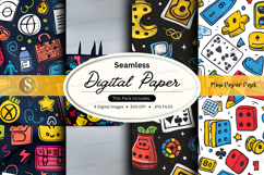 Seamless digital paper pack with retro icons and emojis for Product Image 1