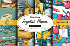 Seamless digital paper pack with school supplies and travel Product Image 1