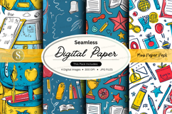 Seamless digital paper pack with school supplies and station Product Image 1