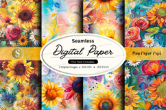 Seamless digital paper pack with floral watercolor textures Product Image 1