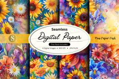 Seamless digital paper pack with vibrant watercolor floral p Product Image 1