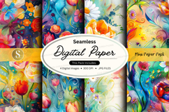 Seamless floral digital paper pack with watercolor textures Product Image 1