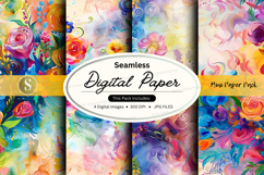 Seamless Watercolor Digital Paper Pack with Floral and Abstr Product Image 1
