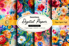 Seamless floral digital paper pack with watercolor roses and Product Image 1