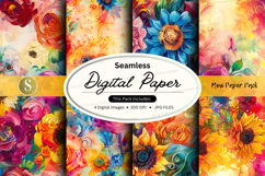 Seamless digital paper textures with floral watercolor patte Product Image 1