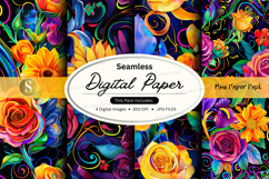 Seamless floral digital paper pack with vibrant watercolor r Product Image 1