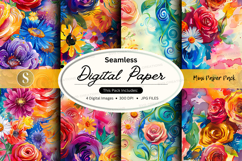 Seamless Digital Paper Pack with Floral Watercolor Patterns Product Image 1