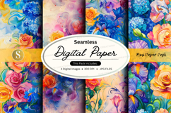 Seamless floral digital paper pack with watercolor roses and Product Image 1