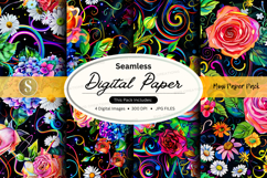 Seamless floral digital paper pack with roses, daisies, swir Product Image 1