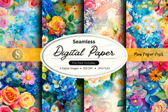 Seamless floral digital paper pack with watercolor flowers a Product Image 1