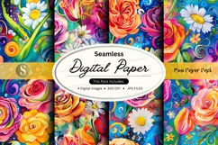 Seamless floral digital paper pack with vibrant watercolor r Product Image 1
