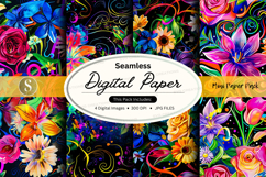 Seamless floral digital paper pack with vibrant watercolor f Product Image 1