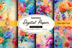 Seamless floral digital paper pack with watercolor roses and Product Image 1