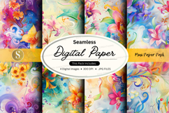 Seamless floral digital paper pack with watercolor textures Product Image 1