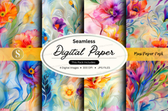Seamless Watercolor Floral Digital Paper Pack for Crafts and Product Image 1