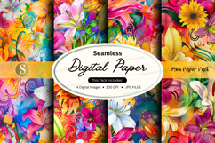 Seamless digital paper patterns colorful floral watercolor b Product Image 1
