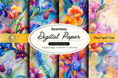 Seamless digital paper pack with vibrant floral watercolor t Product Image 1