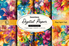 Seamless Digital Paper Pack with Vibrant Floral Watercolor P Product Image 1