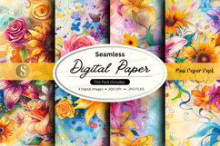 Seamless floral digital paper patterns watercolor rose peony Product Image 1