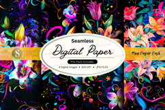 Seamless floral digital paper background with vibrant waterc Product Image 1