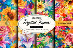 Seamless floral digital paper pack with watercolor roses and Product Image 1