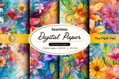 Seamless Digital Paper Pack with Floral Watercolor Patterns Product Image 1