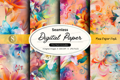 Seamless digital paper pack with watercolor floral patterns Product Image 1