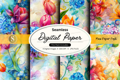 Seamless floral digital paper pack with watercolor textures Product Image 1