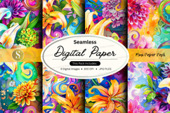 Seamless digital paper pack with vibrant floral patterns and Product Image 1