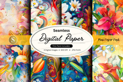 Seamless Digital Paper Pack with Floral Watercolor Patterns Product Image 1