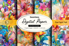 Seamless floral digital paper pack with vibrant watercolor f Product Image 1
