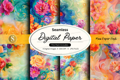 Seamless watercolor floral digital paper pack with vibrant a Product Image 1